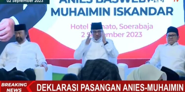 Deklarasi pasangan Capres-Cawapres Anies - Gus Imin untuk Pilpres 2024 - FOTO | Dok. Tangkapan layar siaran langsung MetroTV/KompasTV