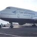Pesawat Garuda Boeing 747-400 ER yang membawa rombongan kloter 15 Embarkasi Makasaar mengalami delay di Bandara Internasional Sultan Hasanuddin, Jumat (24/5/2024)