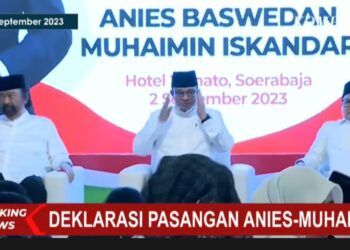 Deklarasi pasangan Capres-Cawapres Anies - Gus Imin untuk Pilpres 2024 - FOTO | Dok. Tangkapan layar siaran langsung MetroTV/KompasTV