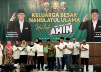 Pasangan capres-cawapres nomor urut 1 Anies Baswedan-Muhaimin Iskandar (Cak Imin) menerima dukungan dari Keluarga Besar Nahdlatul Ulama (NU) di Pilpres 2024,  Minggu (7/1).