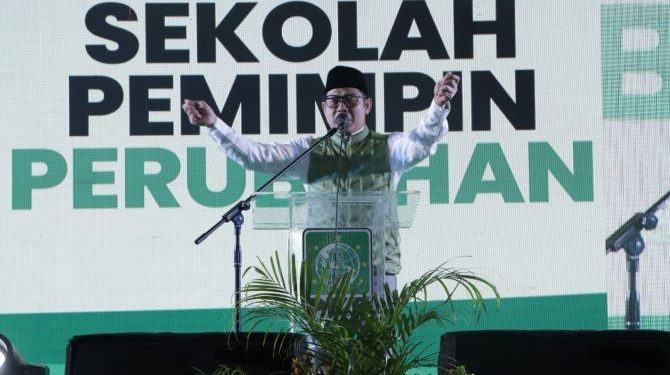 Buka Sekolah Pemimpin Perubahan Wilaya VI, Ketum PKB Gus Muhaimin ajak calon pemimpin PKB manfaatkan algoritma sistem informasi untuk bersaing di era disruptif. Sabtu ( 3//2024). FOTO I Dok PKB Media Center